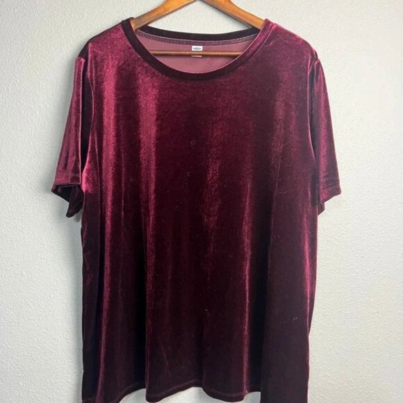 Old Navy Crushed Velvet Top Short SL Casual Burgundy Wine T-Shirt Plus Size XXL - Picture 1 of 5
